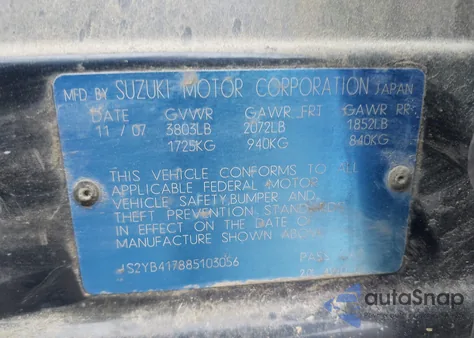 2008 Suzuki Sx4 Convenience/Touring from USA, damaged, VIN JS2YB417885103056